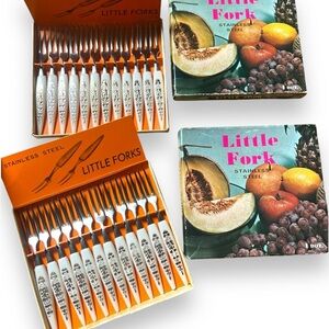 Vintage Stainless Steel Little Forks Cocktail Party Mid-century Foiled Utensils